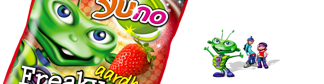 Rosens design packaging Yuno freaky fruitsnoep brand and characters